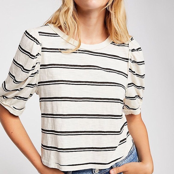 Free People Tops - Free People Molly Striped Puff Sleeve Tee Shirt